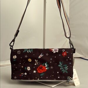 Fearne by Cath Kidston black pattern adjustable rainbow crossbody messenger bag